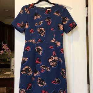 Jcrew Floral Blue Short Sleeve Print Mid-length